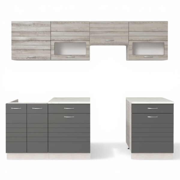 Кухонный гарнитур РУМБА №5/1 Анкор светлый ЯСЕНЬ / ГРАФИТ 