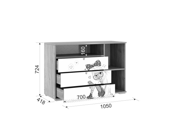 Комод Алина Дуб Мария/белый