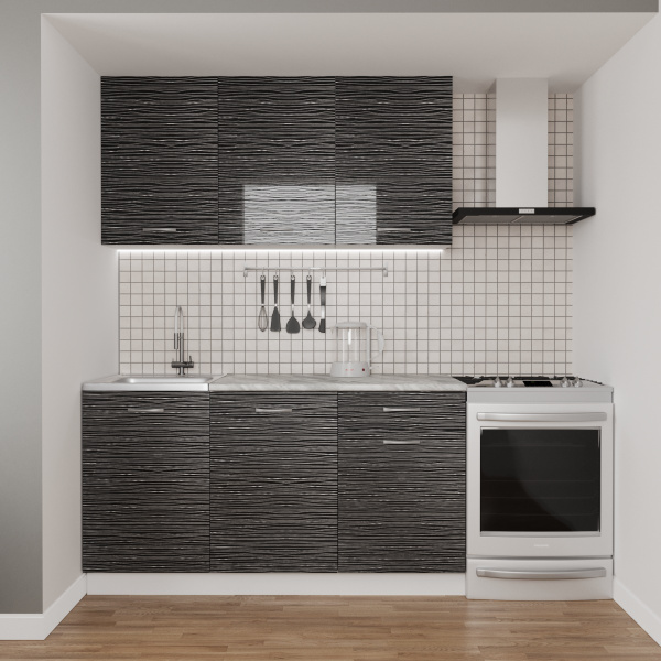 Кухонный гарнитур  №2/1 белый /ЧЕРН СТРАЙП 1,5 м