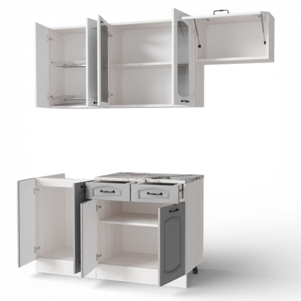 Кухонный гарнитур Равенна Анкор светлый/Дуб светл/Дуб дымчат (Столешница Альберика+сушка+планка) 