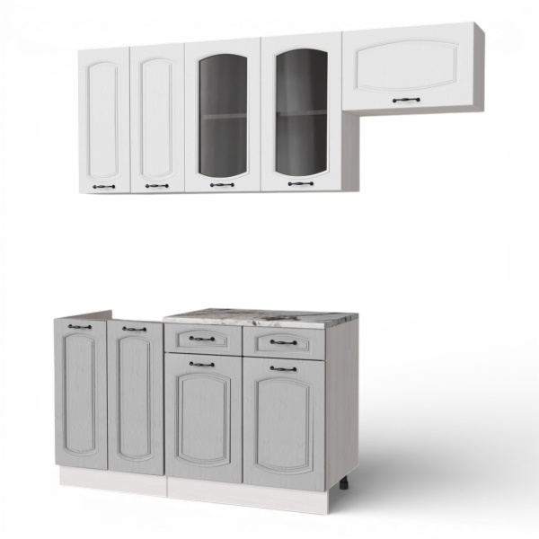 Кухонный гарнитур Равенна Анкор светлый/Дуб светл/Дуб дымчат (Столешница Альберика+сушка+планка) 