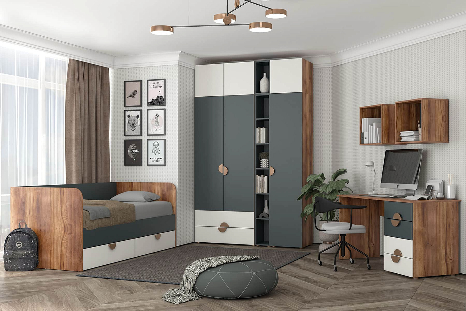 Тризиль Детская 476.11 Полка навесная/Зеленый камень