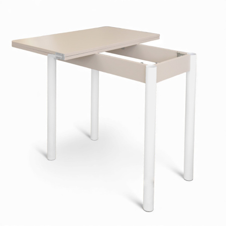 Стол Уют 4 450(+450)*800*750/ ЛДСП Кашемир/Кашемир/опора D50 "труба" белый
